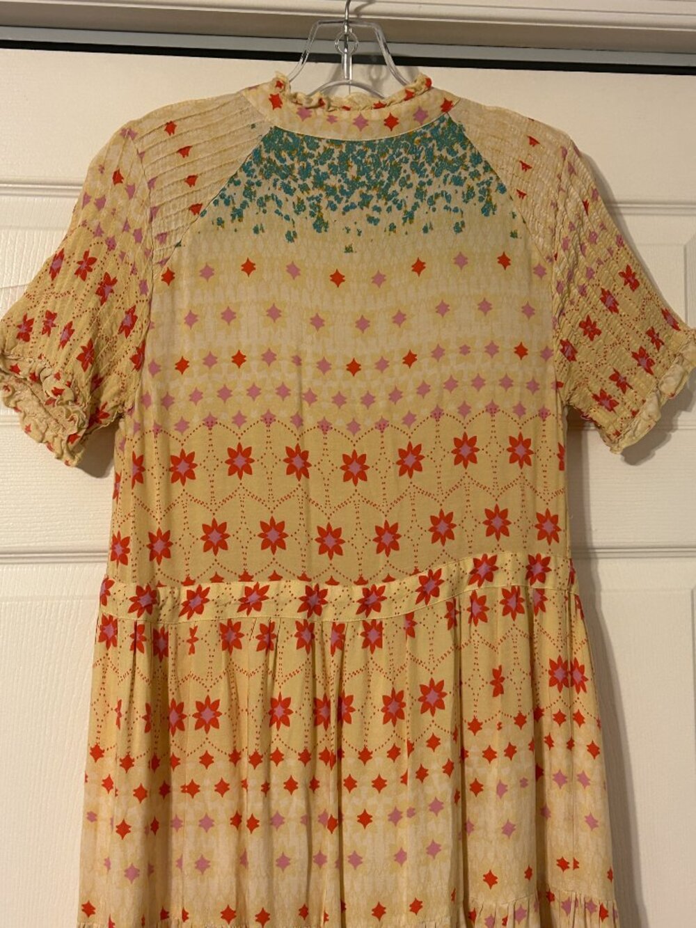 FREE PEOPLE Sz M Floral Pintuck Bodice Tiered Hem RARE FEELING Maxi Dress BOHO - Picture 10 of 12